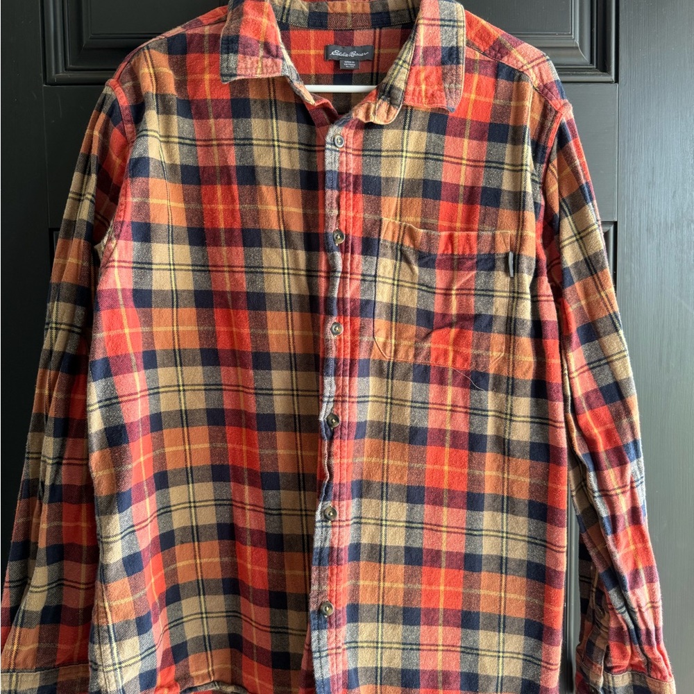 Eddie Bauer Orange and Blue Casual Button Down Shirt
